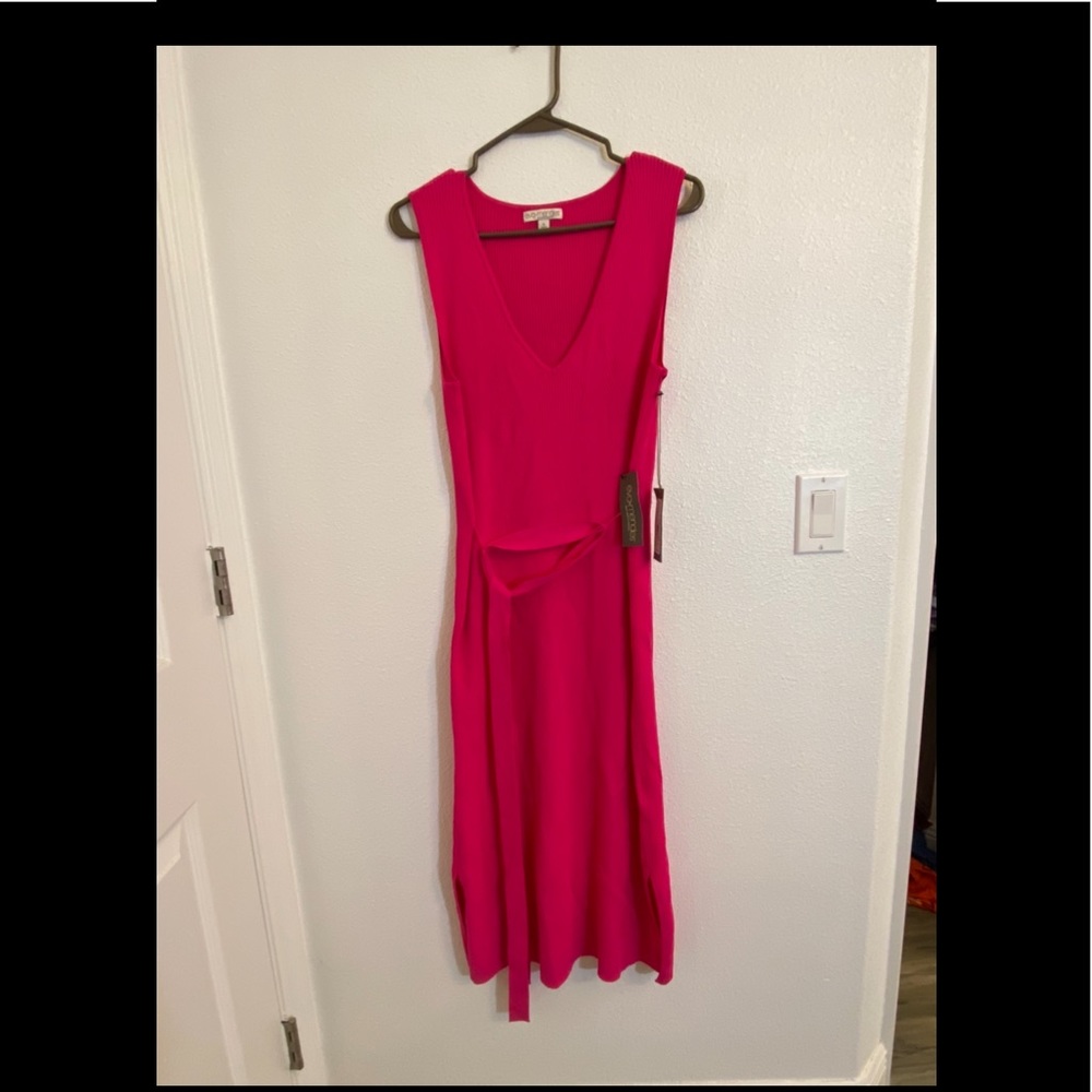 NWT Eva Mendes hot pink ribbed midi dress NY&Co